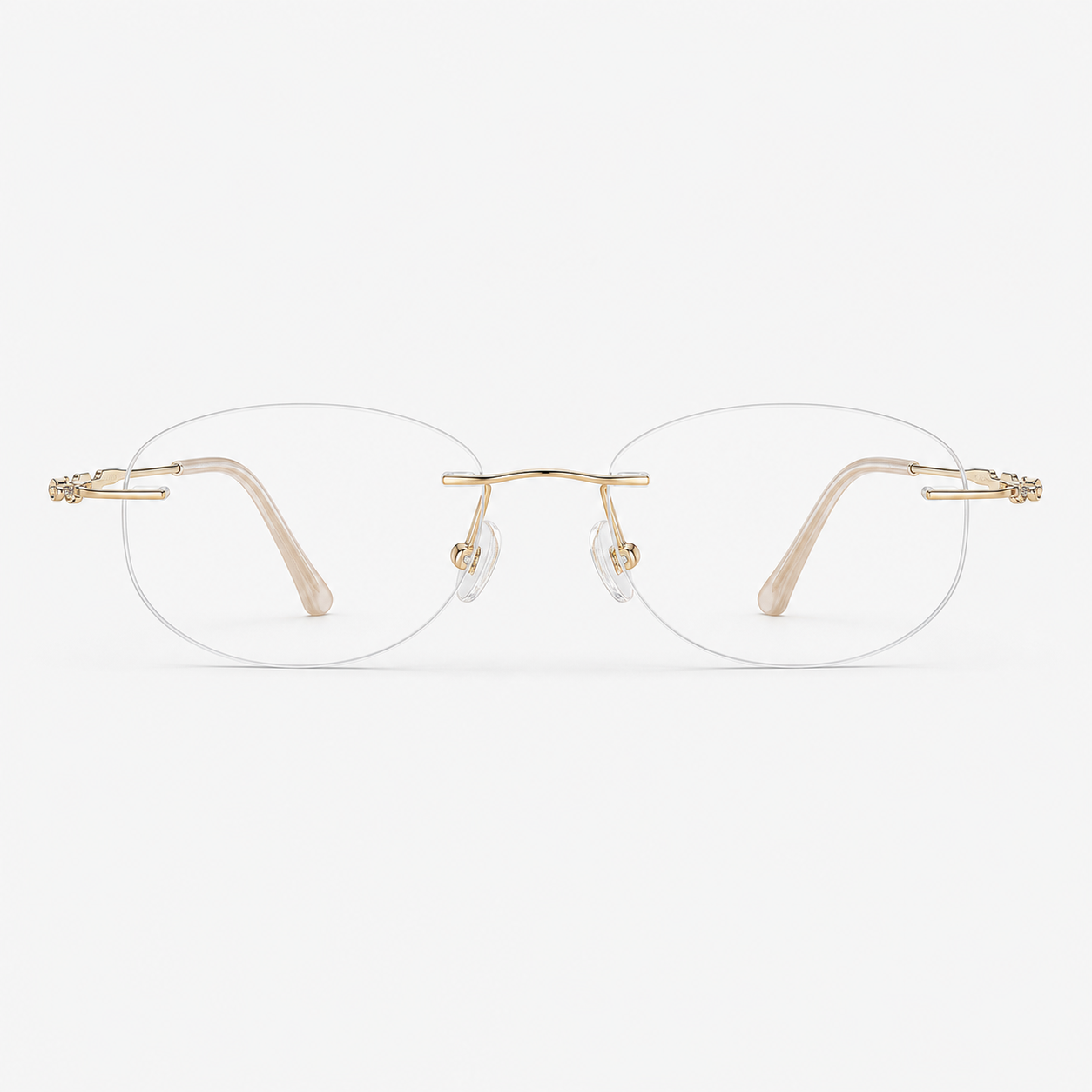 Gold women's pure titanium rimless soft rectangular glasses, front product view