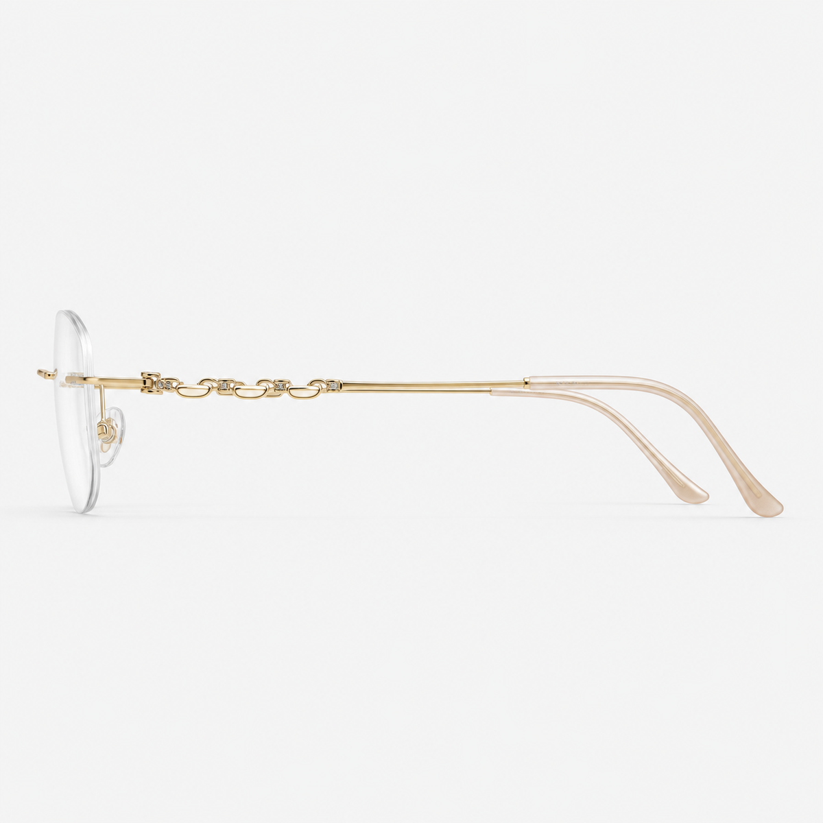 Gold women's pure titanium rimless soft rectangular glasses, side product view
