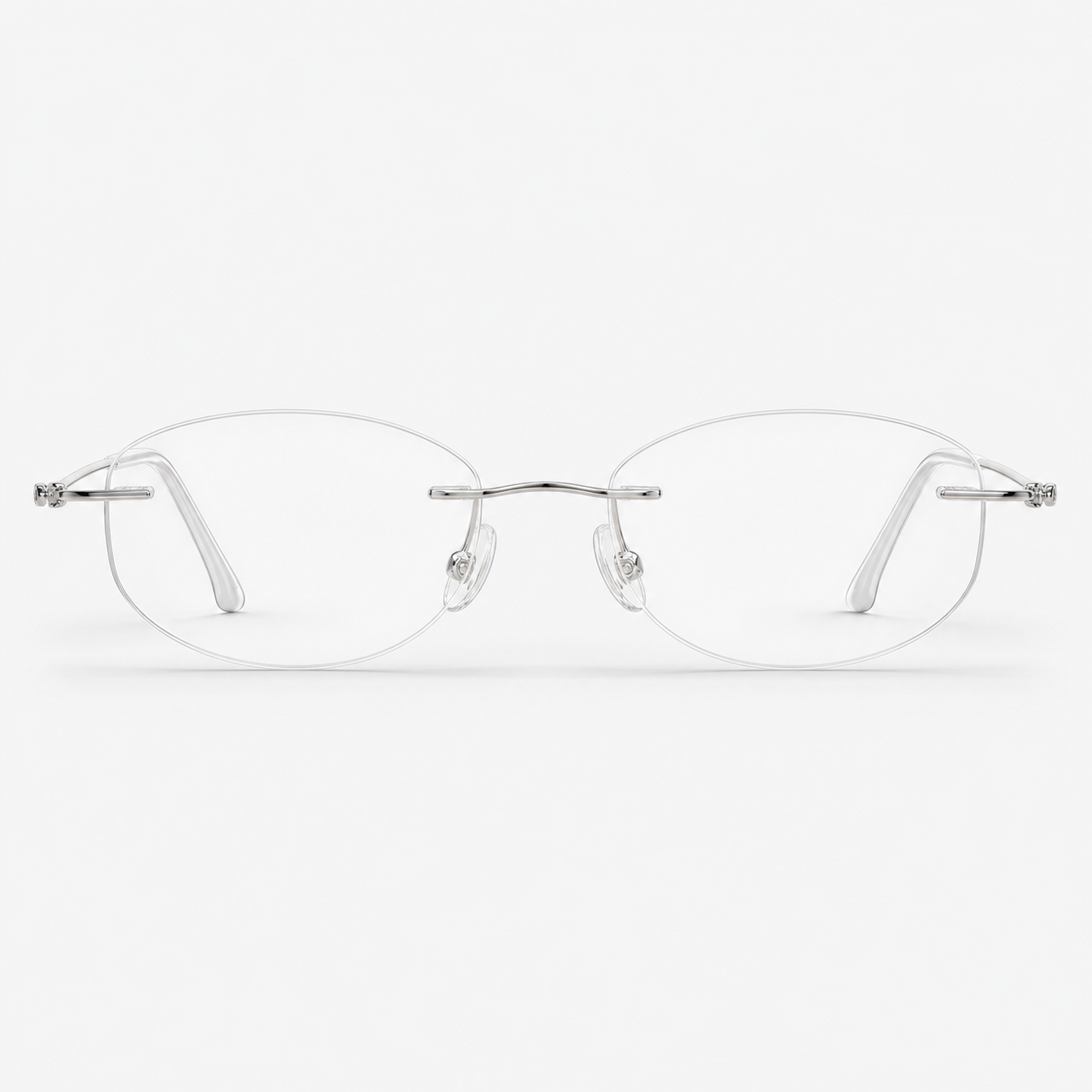 Silver women's pure titanium rimless soft rectangular glasses, front product view