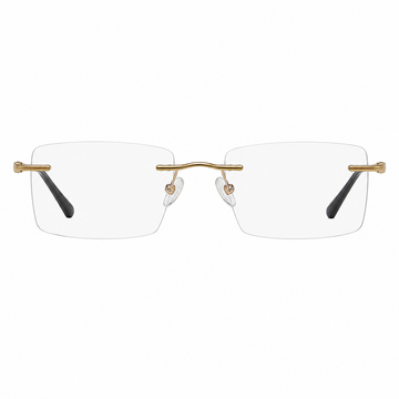 Gold Men's Pure Titanium Rimless Rectangle Glasses, clean front product view