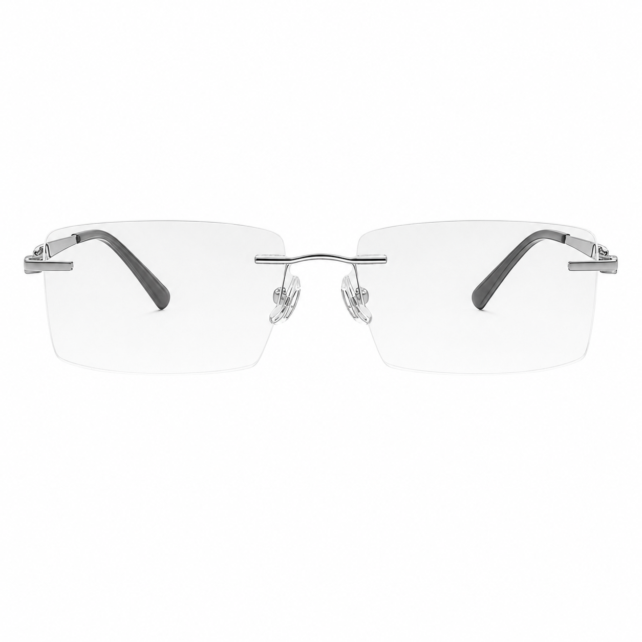 Silver Men's Pure Titanium Rimless Rectangle Glasses, clean front product view