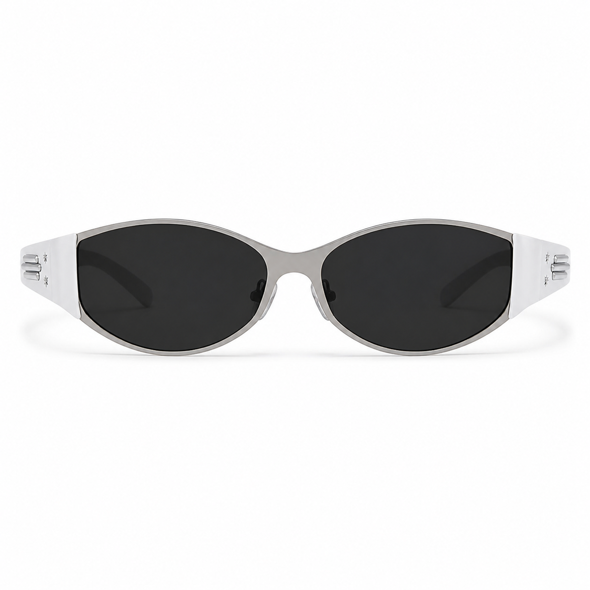 Silver White women's narrow oval polarised sunglasses, front product view