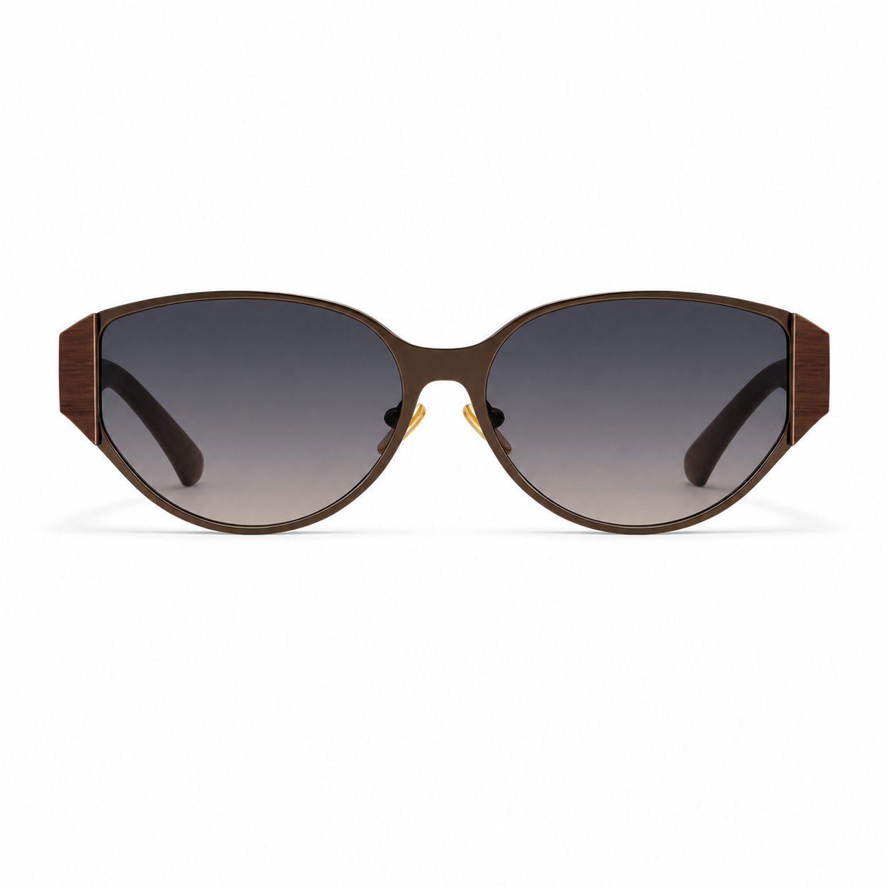 Brown women's metal cat-eye UV400 sunglasses, front product view