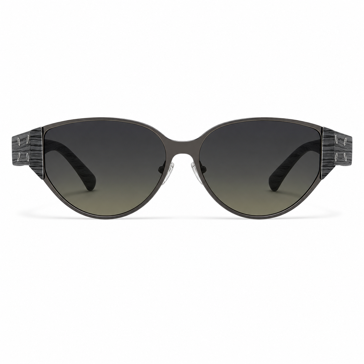 Wood Grain women's metal cat-eye UV400 sunglasses, front product view