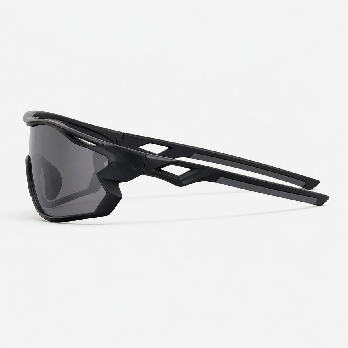 Black Frame/Photochromic Grey Lens Outdoor Adventure Windproof Sports Sunglasses, true side-profile product view