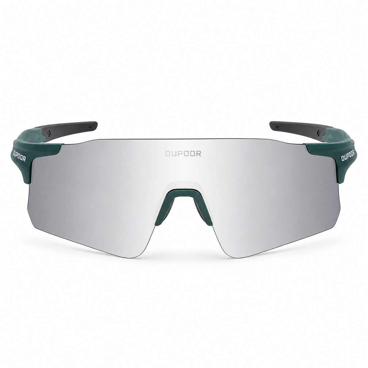 Matte Dark Green Frame/Polarized Grey Silver Lens Unisex PC Polarised Shield Cycling Sunglasses, clean front product view