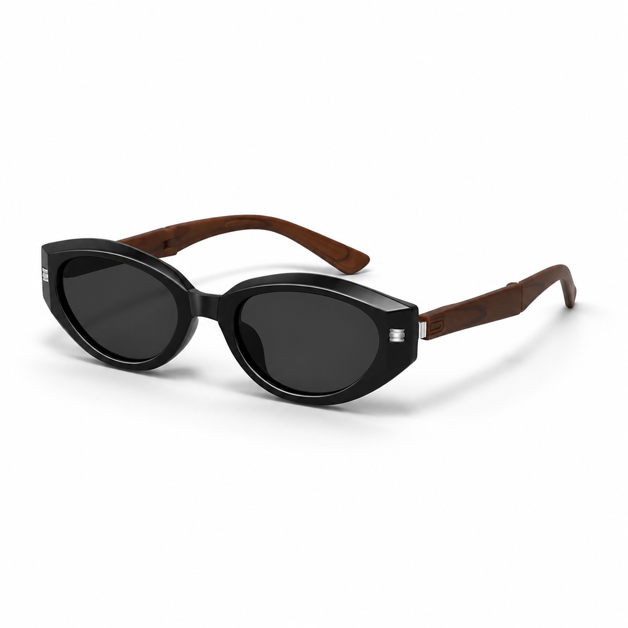 Black Women's Foldable Polarised Cat-Eye Sunglasses, 45-degree product view