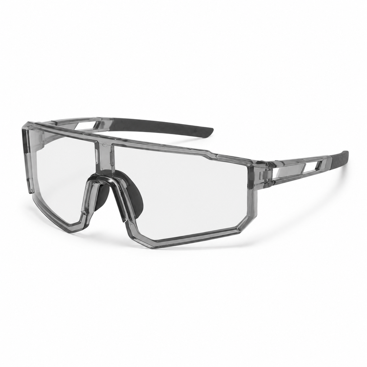 Crystal Grey Frame/Photochromic Grey Lens Unisex PC Photochromic Sport Cycling Sunglasses, 45-degree product view
