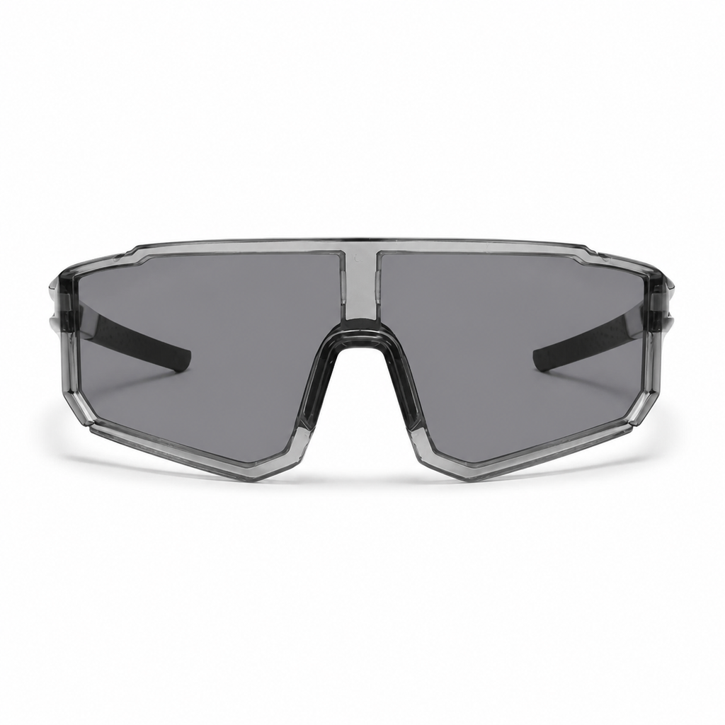 Crystal Grey Frame/Photochromic Grey Lens Unisex PC Photochromic Sport Cycling Sunglasses, clean front product view