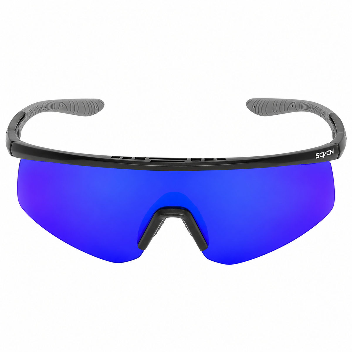 Black Frame/Blue Lens Unisex TR90 Outdoor Windproof Shield Sunglasses, clean front product view