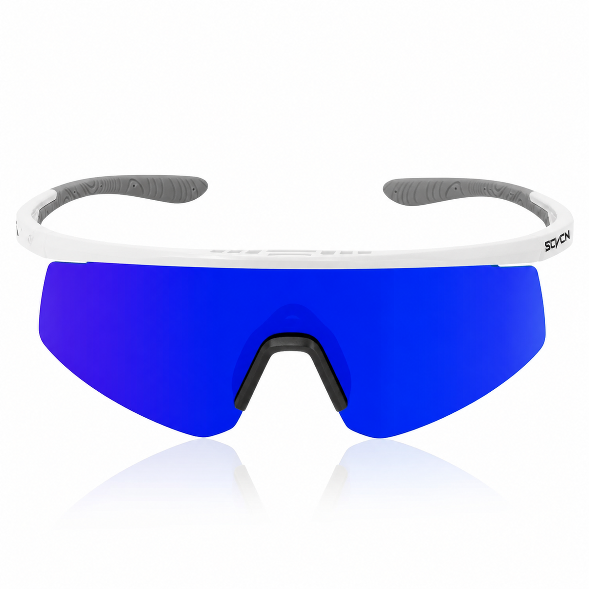 White Frame/Blue Lens Unisex TR90 Outdoor Windproof Shield Sunglasses, clean front product view