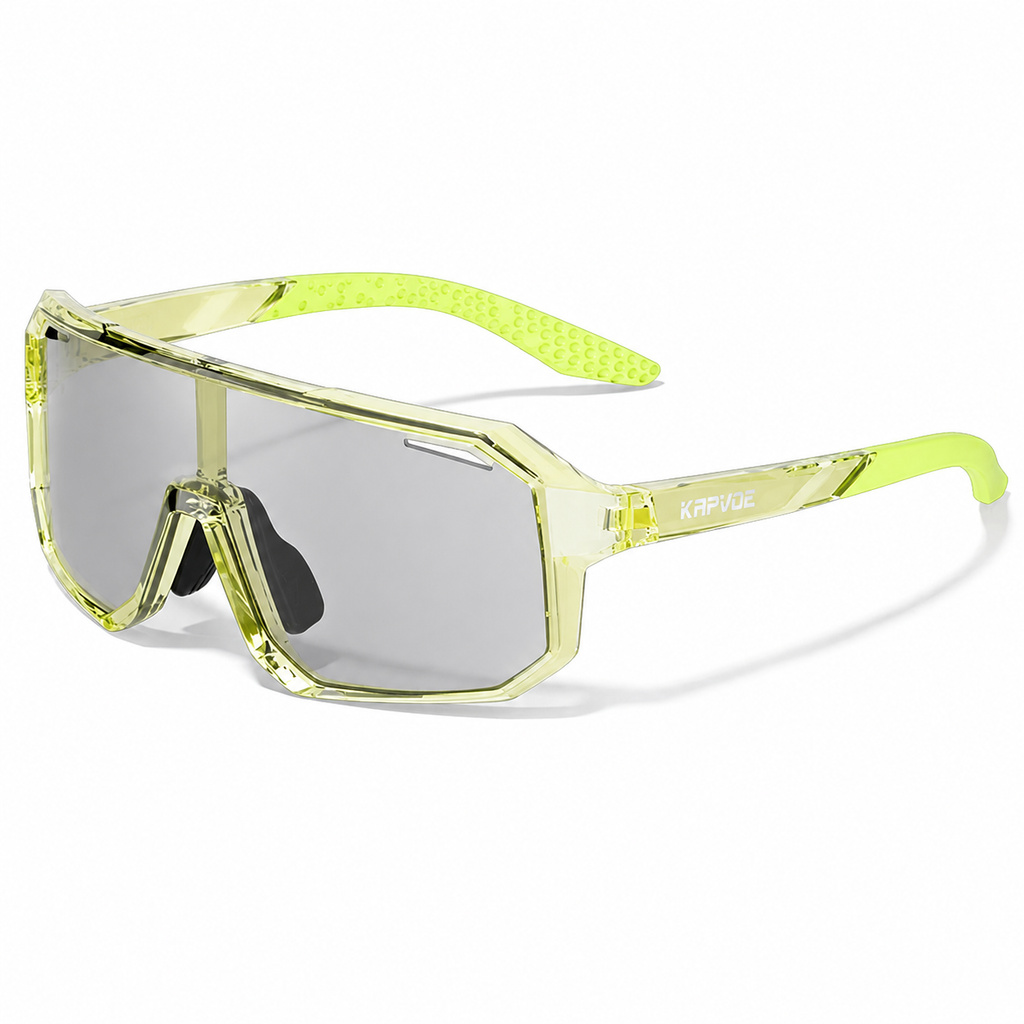 Crystal Green Frame/Photochromic Grey Lens Unisex TR90 Full-Rim Photochromic Sports Sunglasses, 45-degree product view