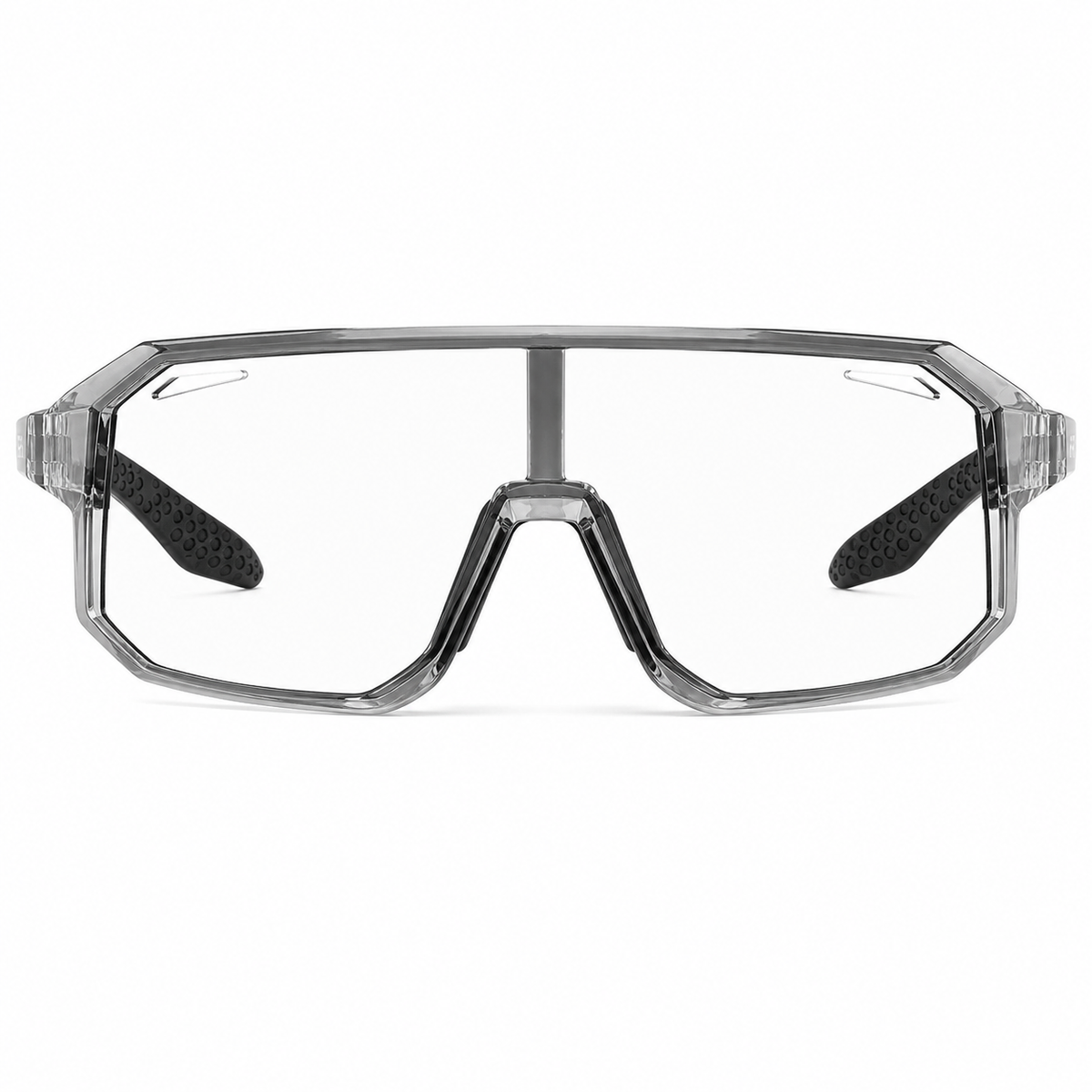 Crystal Grey Frame/Photochromic Grey Lens Unisex TR90 Full-Rim Photochromic Sports Sunglasses, clean front product view