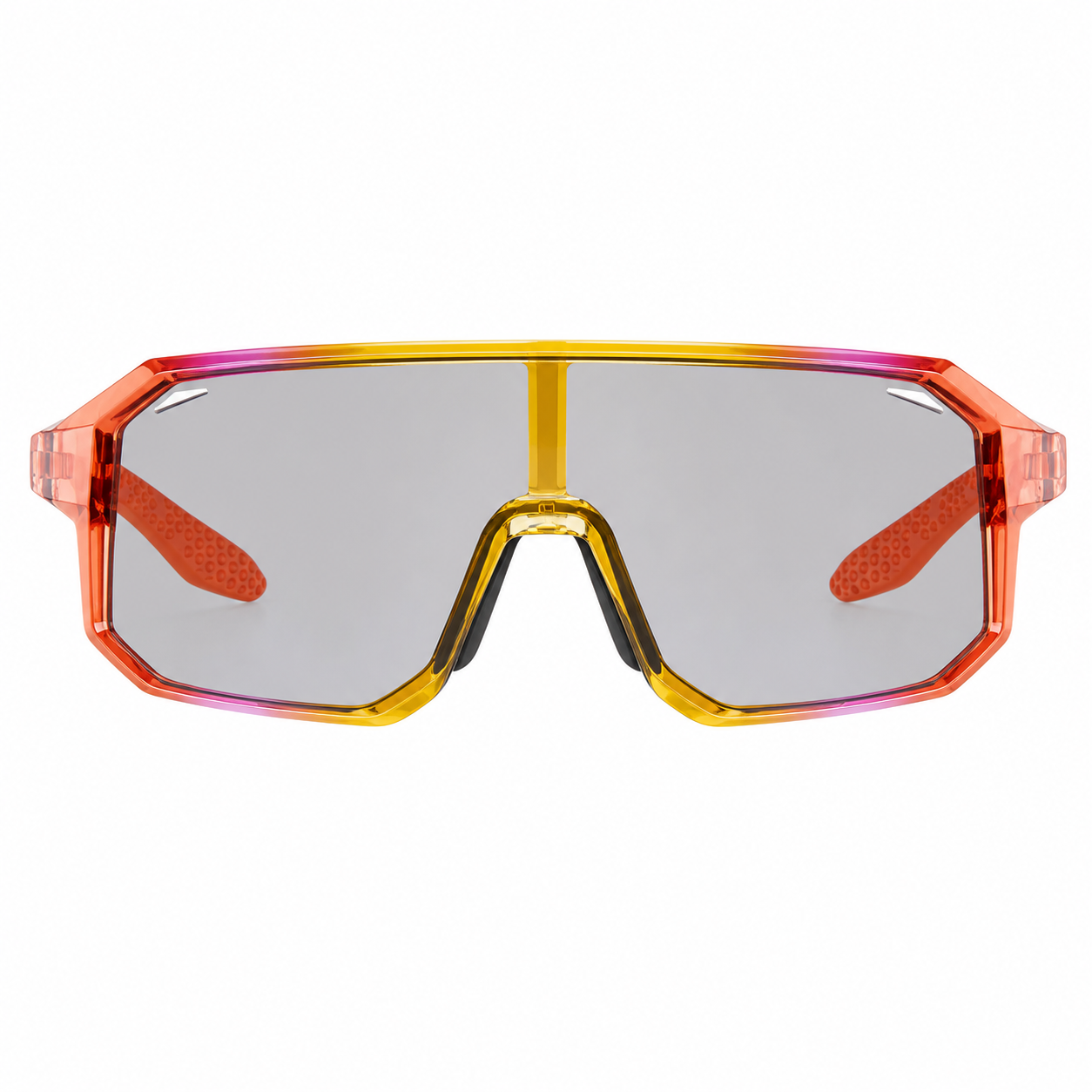 Yellow/Red Gradient Frame/Photochromic Grey Lens eyewear, clean front product view