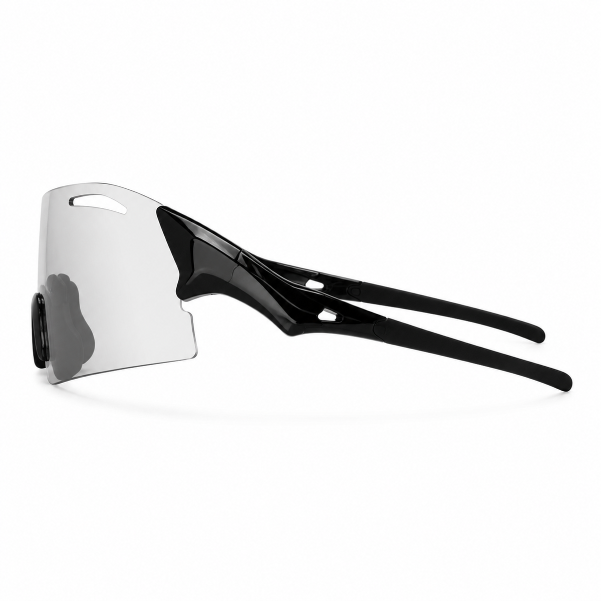 Black Frame/Photochromic Grey Lens Performance Lightweight Photochromic Sports Sunglasses, true side-profile product view