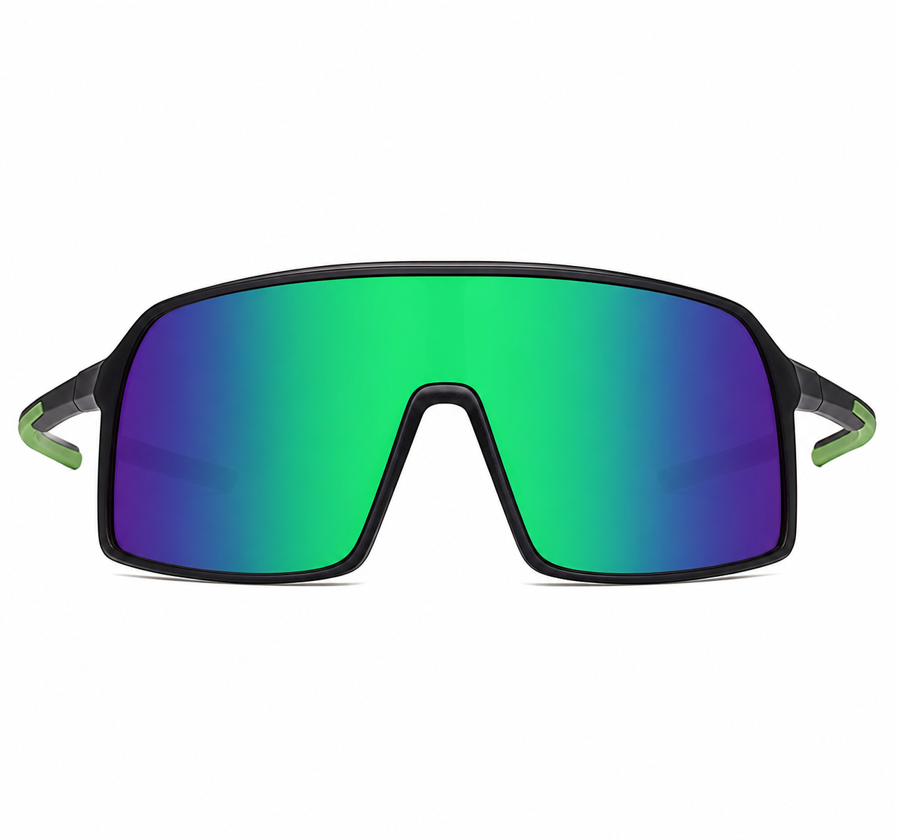 Black Frame/Green Lens Unisex TR Polarised Shield Cycling Sunglasses, clean front product view