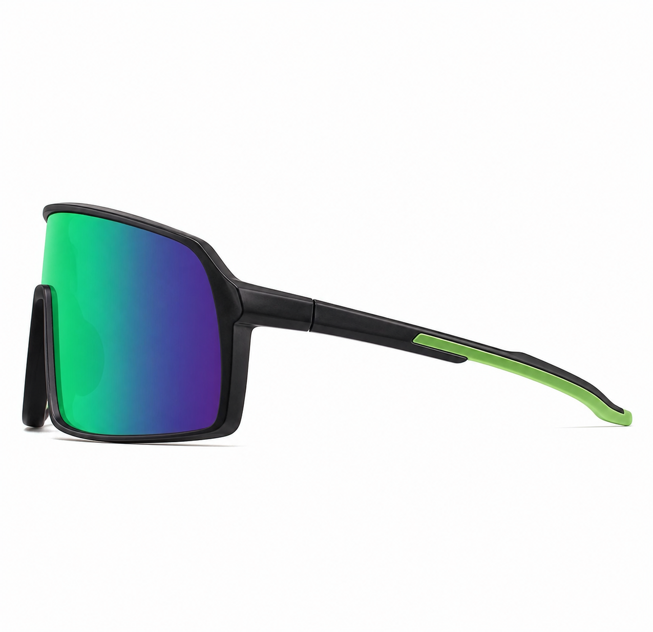 Black Frame/Green Lens Unisex TR Polarised Shield Cycling Sunglasses, side temple product view