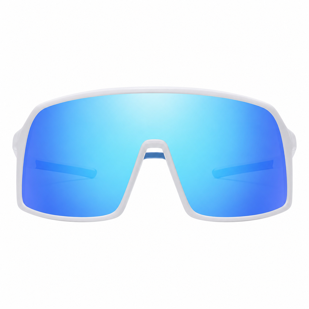 White Frame/Blue Lens Unisex TR Polarised Shield Cycling Sunglasses, clean front product view