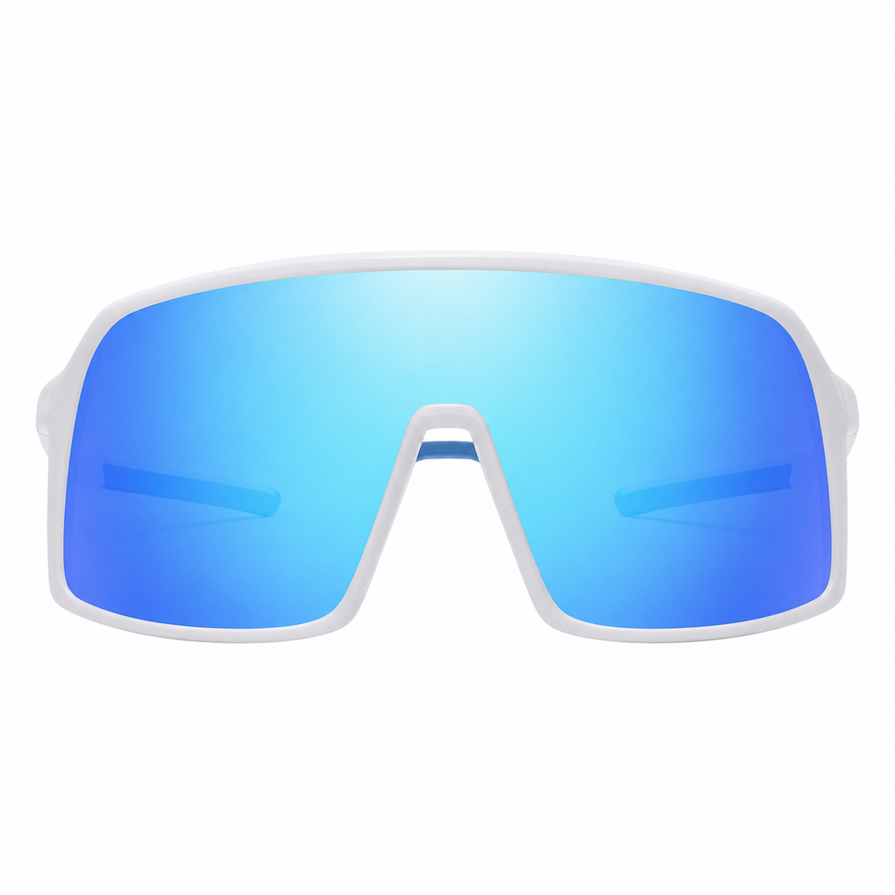 White Frame/Blue Lens Unisex TR Polarised Shield Cycling Sunglasses, clean front product view