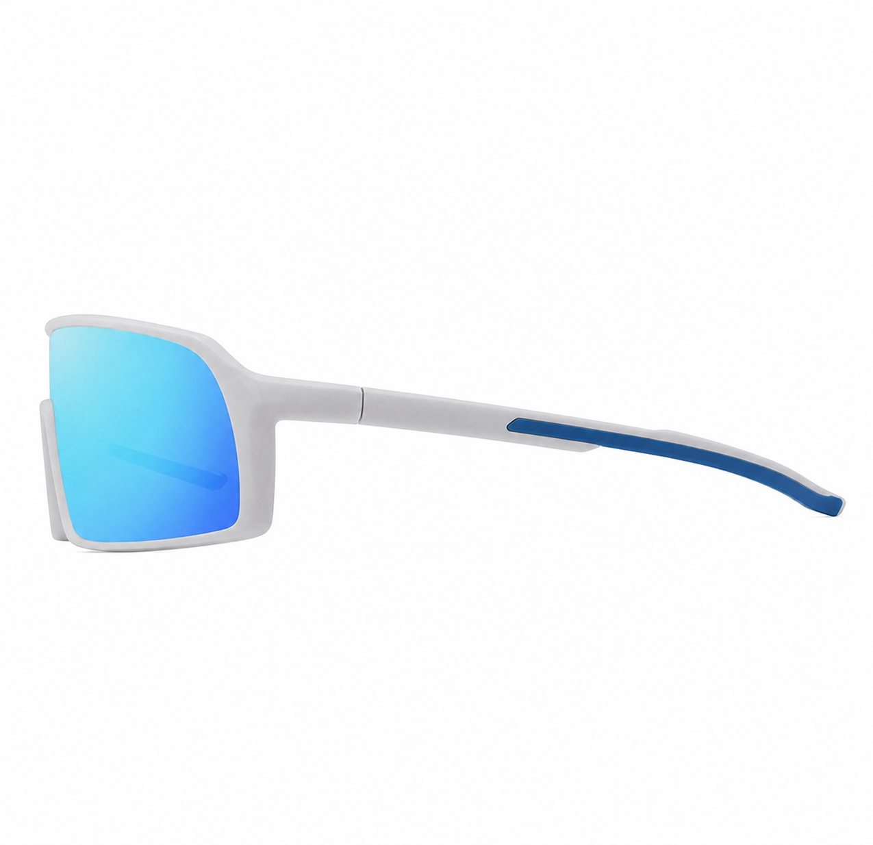 White Frame/Blue Lens Unisex TR Polarised Shield Cycling Sunglasses, side temple product view
