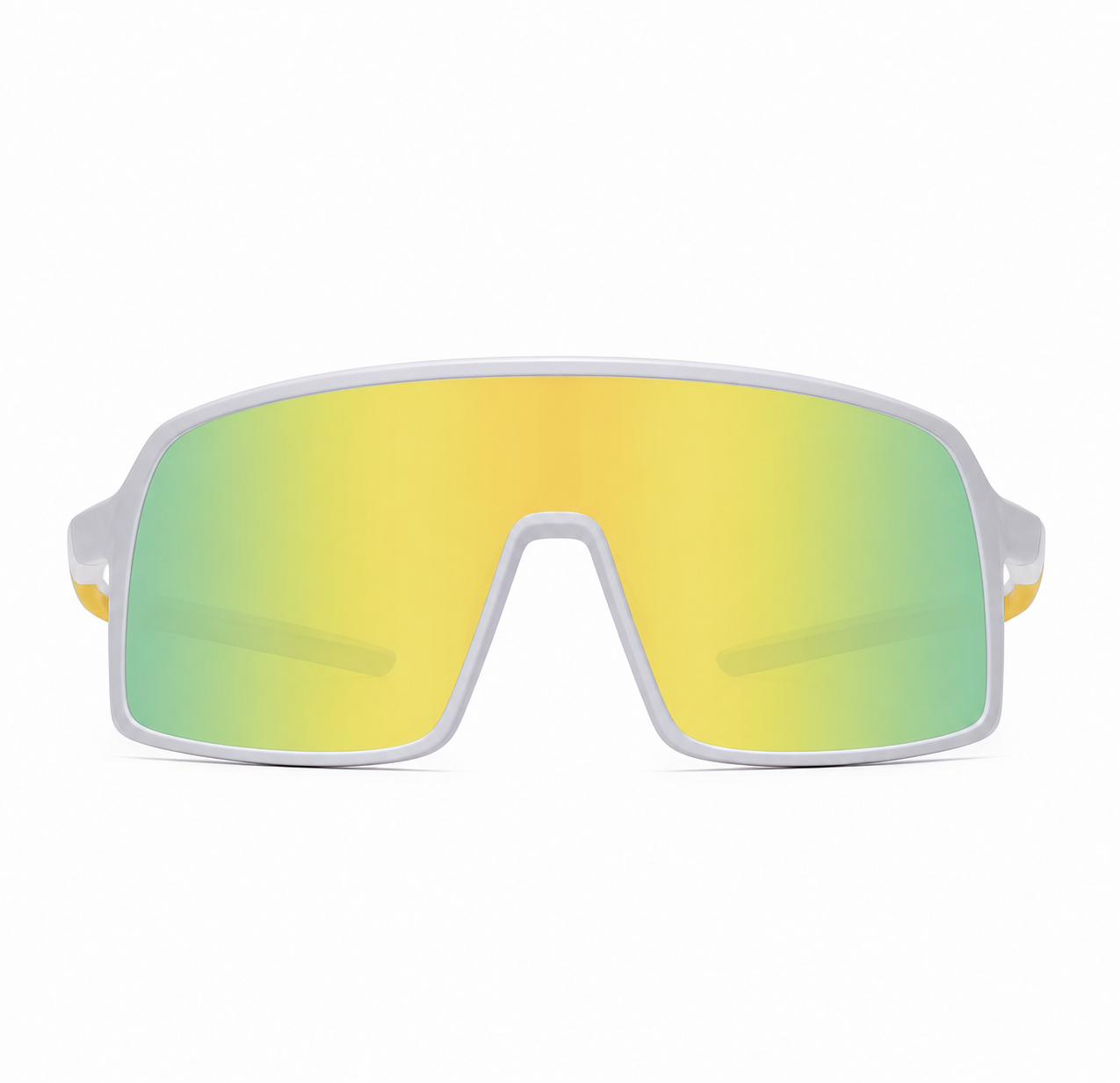 White Frame/Gold Green Lens Unisex TR Polarised Shield Cycling Sunglasses, clean front product view