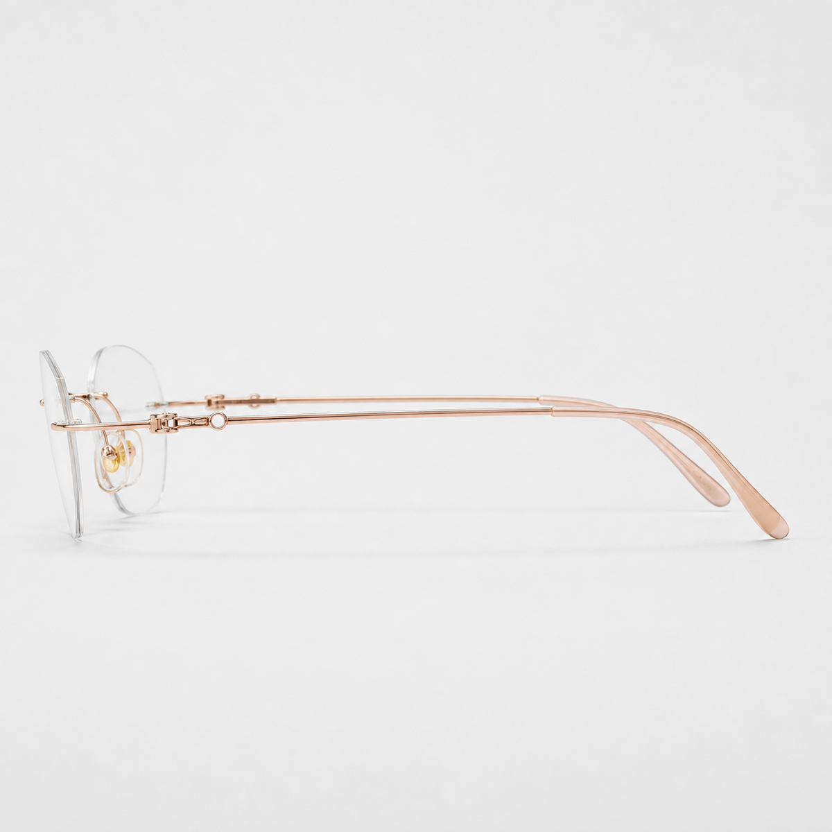 Gold women's titanium alloy rimless soft geometric glasses, side product view