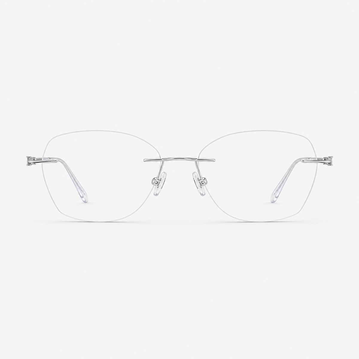 Silver women's titanium alloy rimless soft geometric glasses, front product view