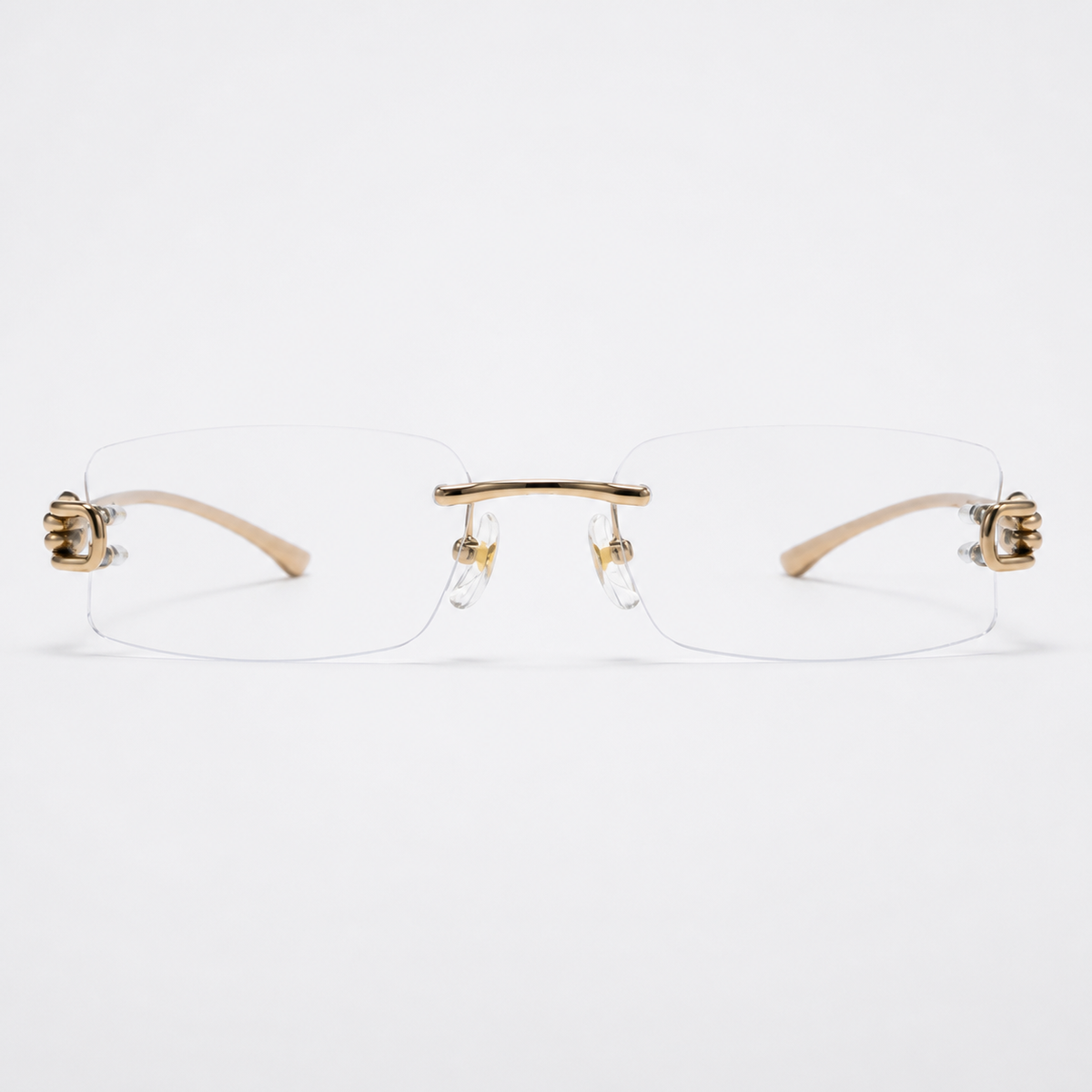 Gold unisex pure titanium rimless narrow rectangular glasses, front product view