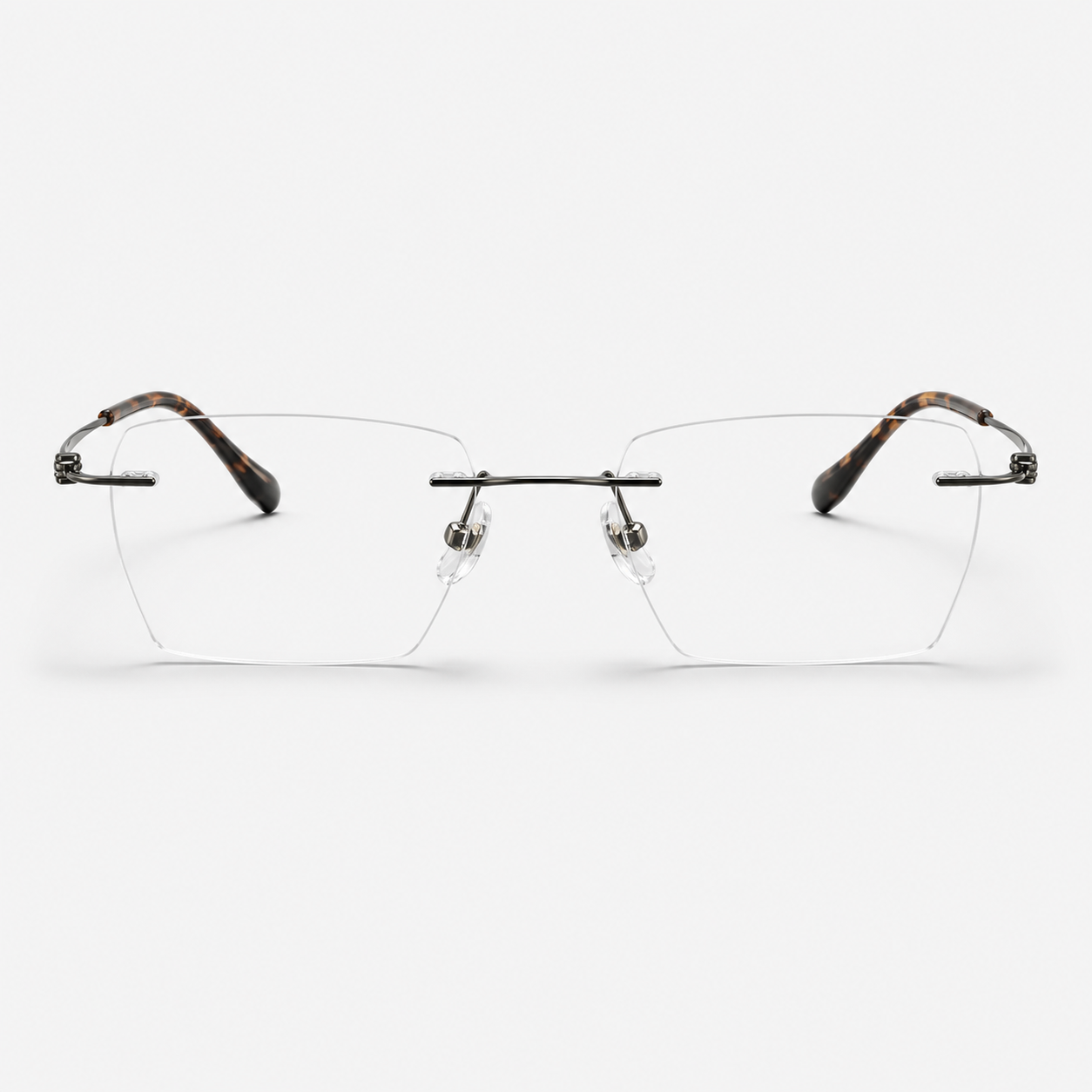 Gunmetal men's pure titanium and lightweight acetate rimless geometric glasses, front product view