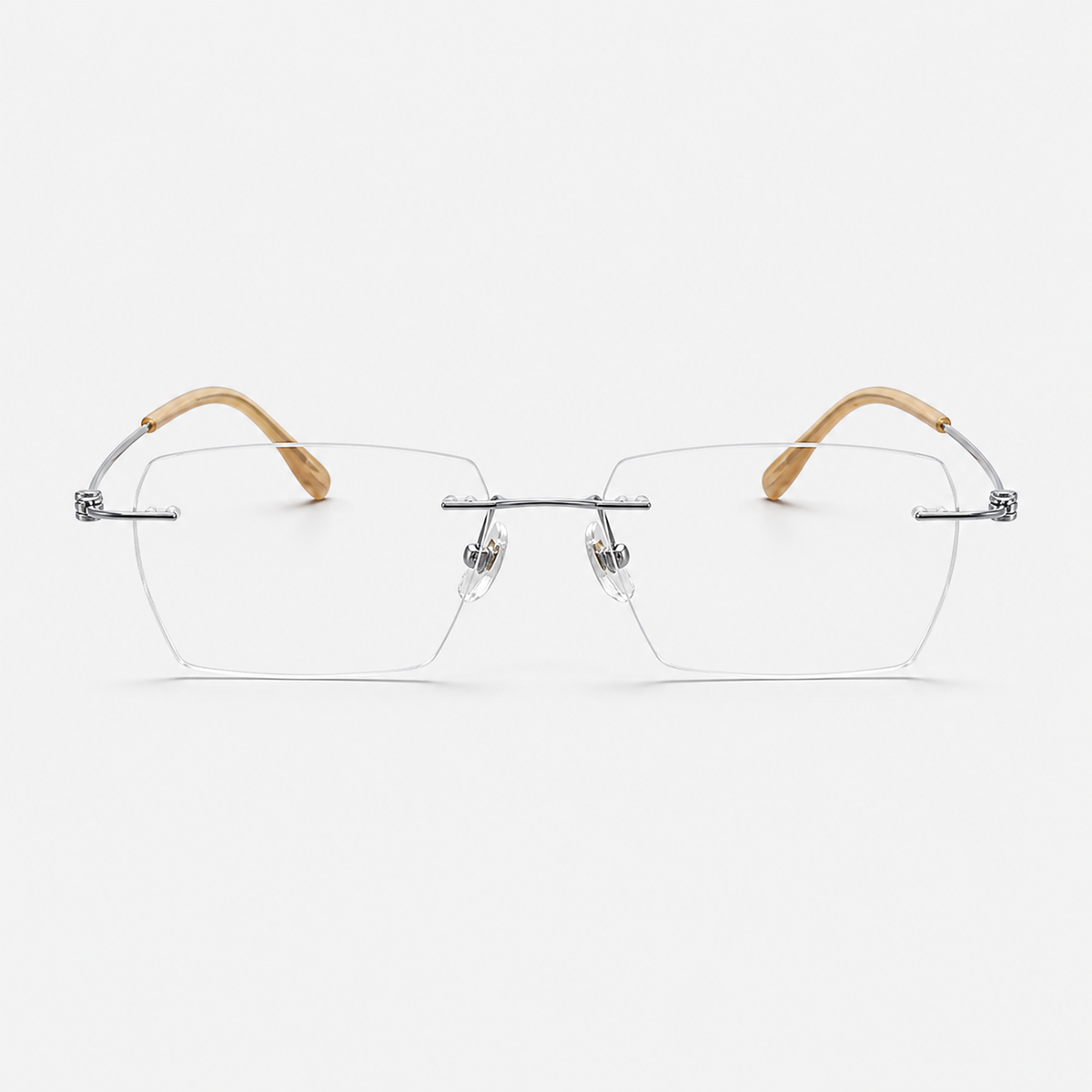 Silver men's pure titanium and lightweight acetate rimless geometric glasses, front product view