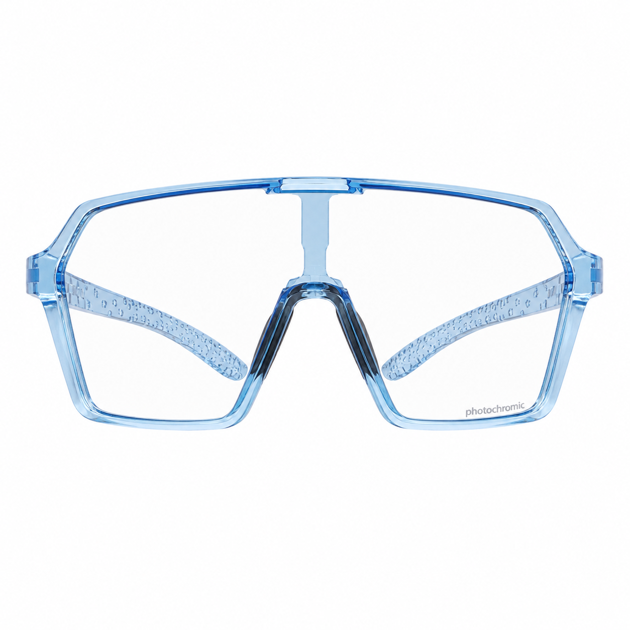 Crystal Blue Frame/Photochromic Grey Lens Unisex TR90 Photochromic Cycling Sunglasses, clean front product view