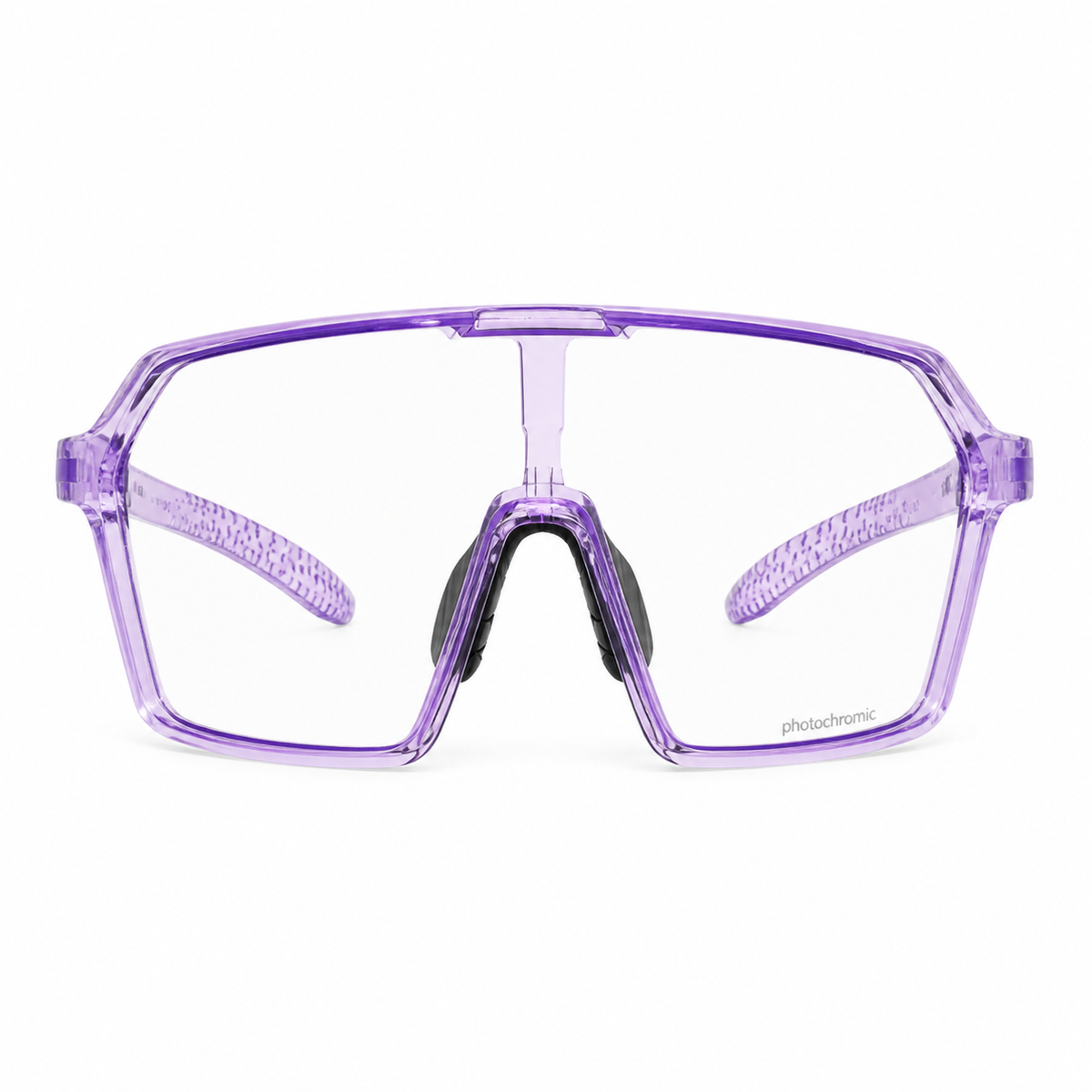 Crystal Purple Frame/Photochromic Grey Lens Unisex TR90 Photochromic Cycling Sunglasses, clean front product view