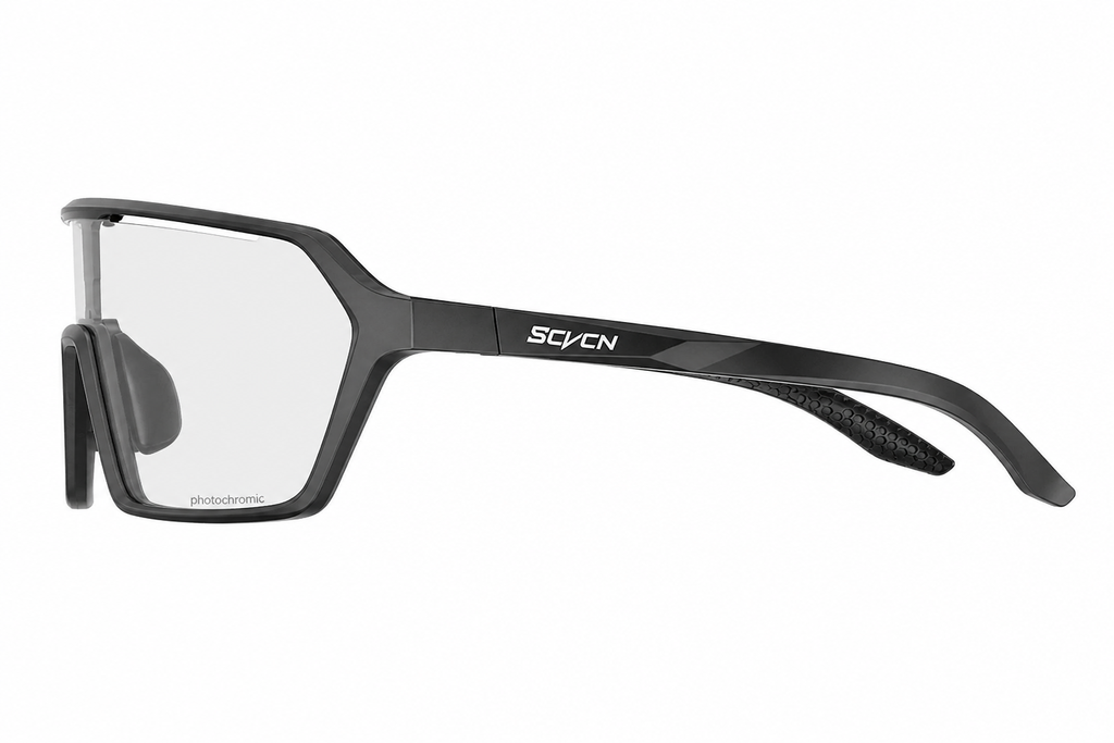 Matte Black Frame/Photochromic Grey Lens Unisex TR90 Photochromic Cycling Sunglasses, side temple product view