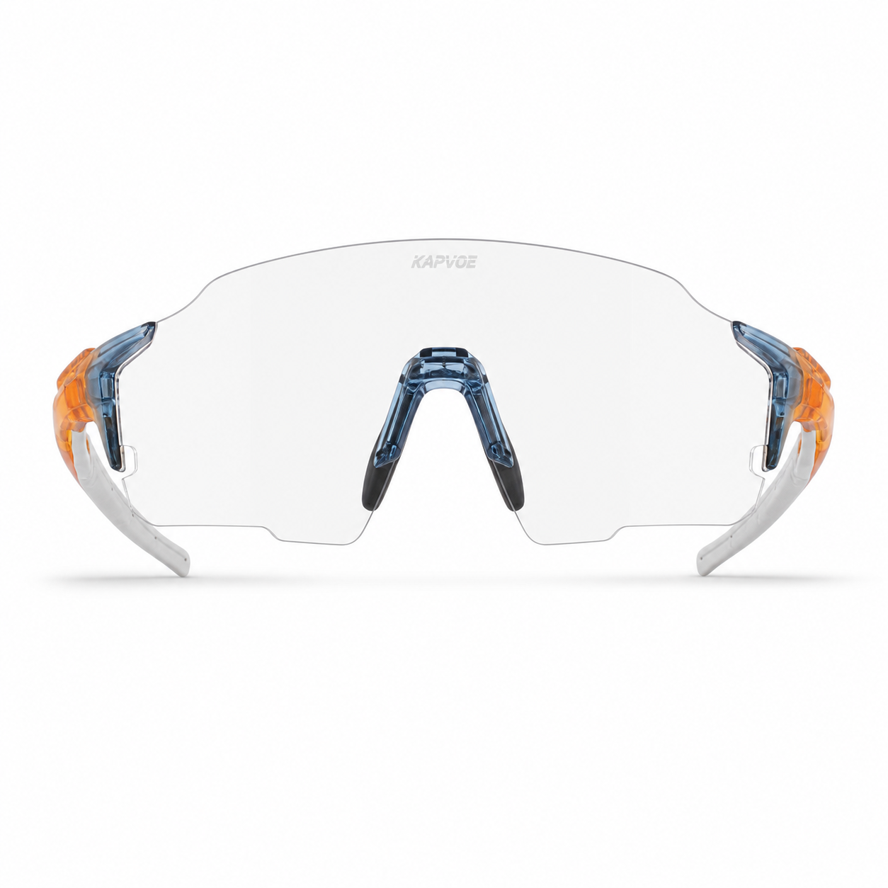 Orange/White Frame/Photochromic Grey Lens Unisex TR90 Dustproof Photochromic Shield Cycling Glasses, clean front product view
