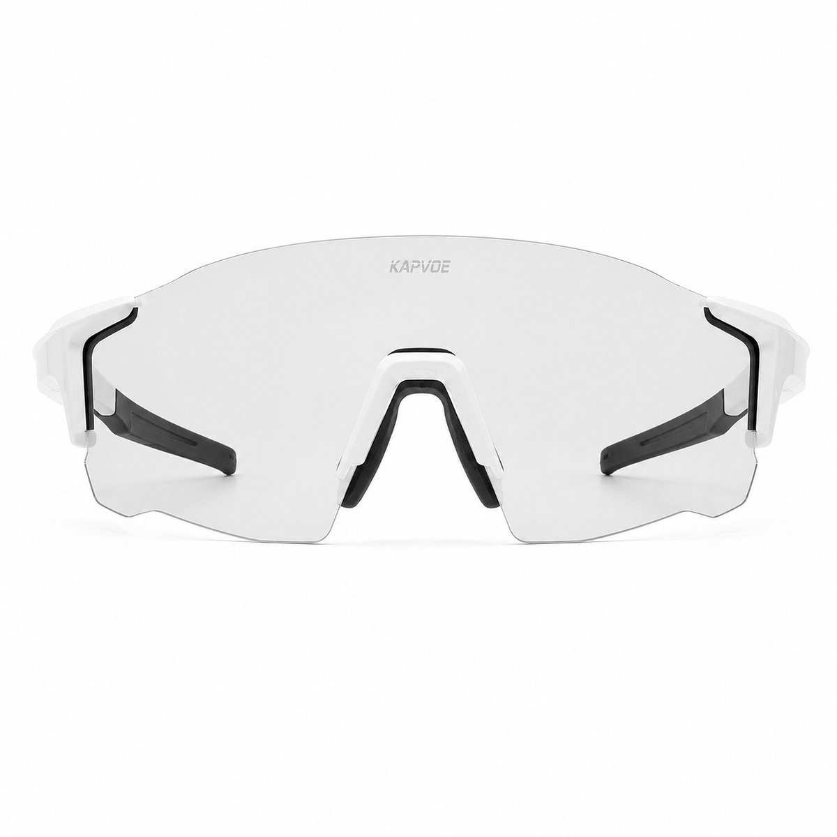 White/Black Frame/Photochromic Grey Lens Unisex TR90 Dustproof Photochromic Shield Cycling Glasses, clean front product view