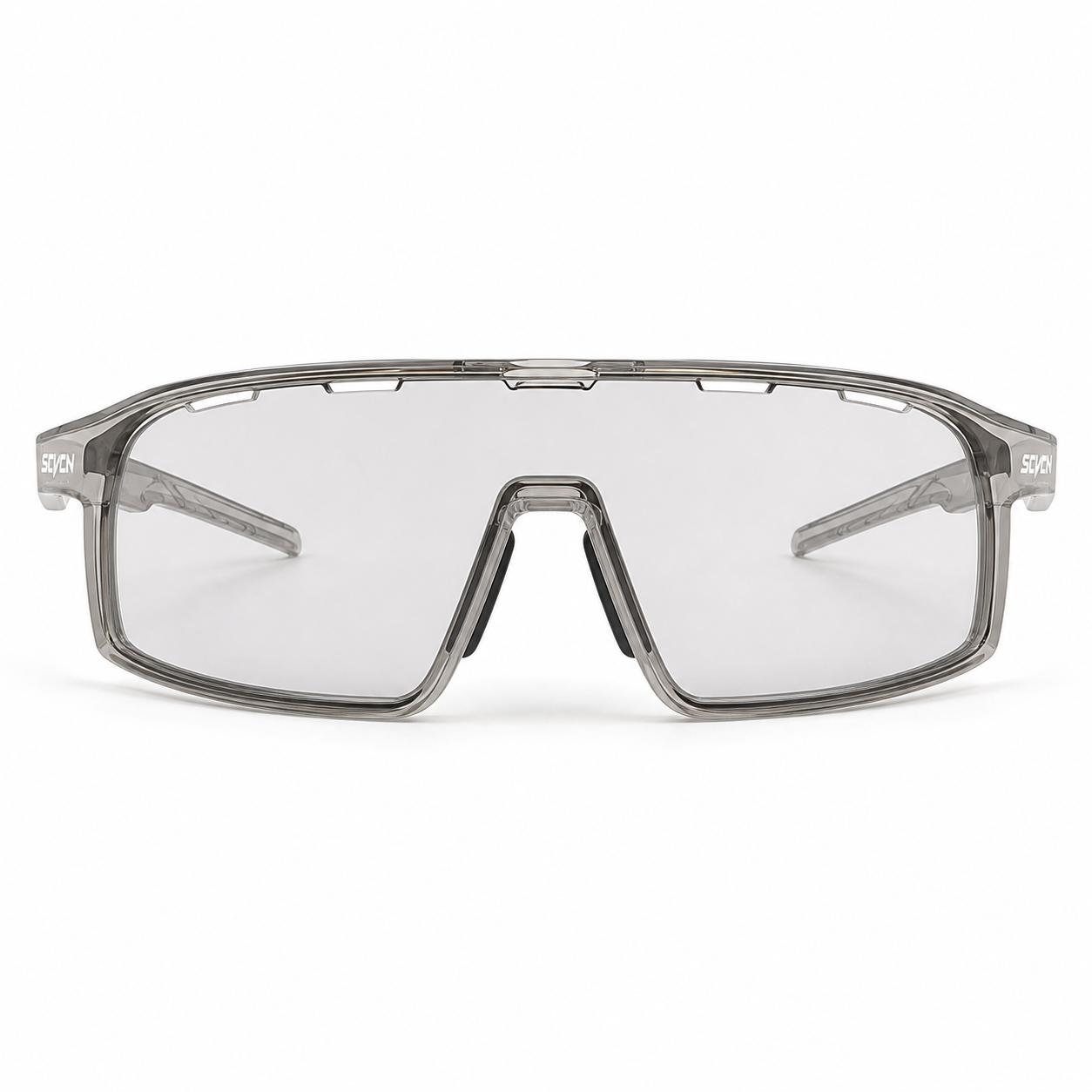 Glossy Crystal Grey Frame/Photochromic Grey Lens eyewear, clean front product view