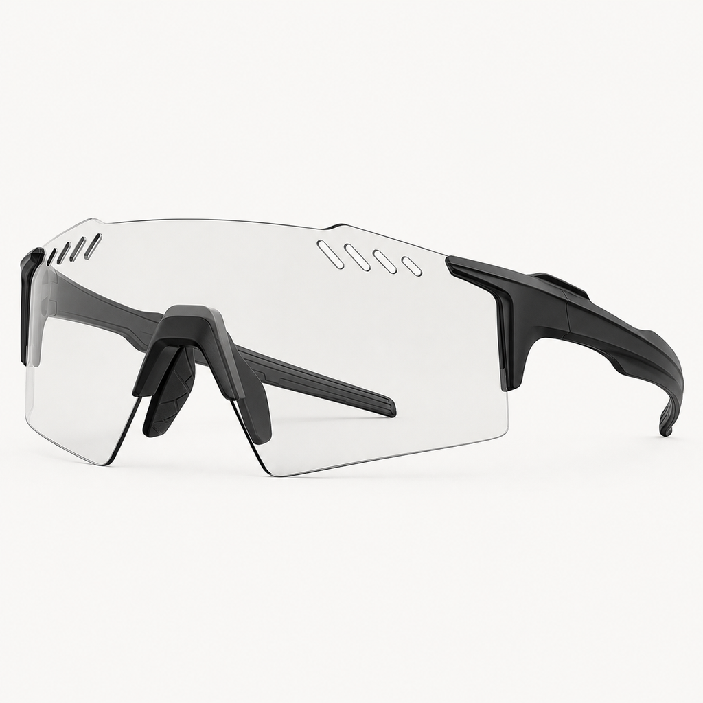 Black Frame/Photochromic Grey Lens Protective Windproof Sports Sunglasses, true side-profile product view