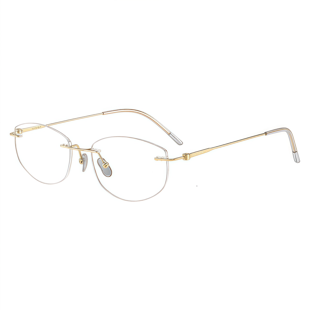 Gold Women's Pure Titanium Rimless Butterfly Glasses, 45-degree product view