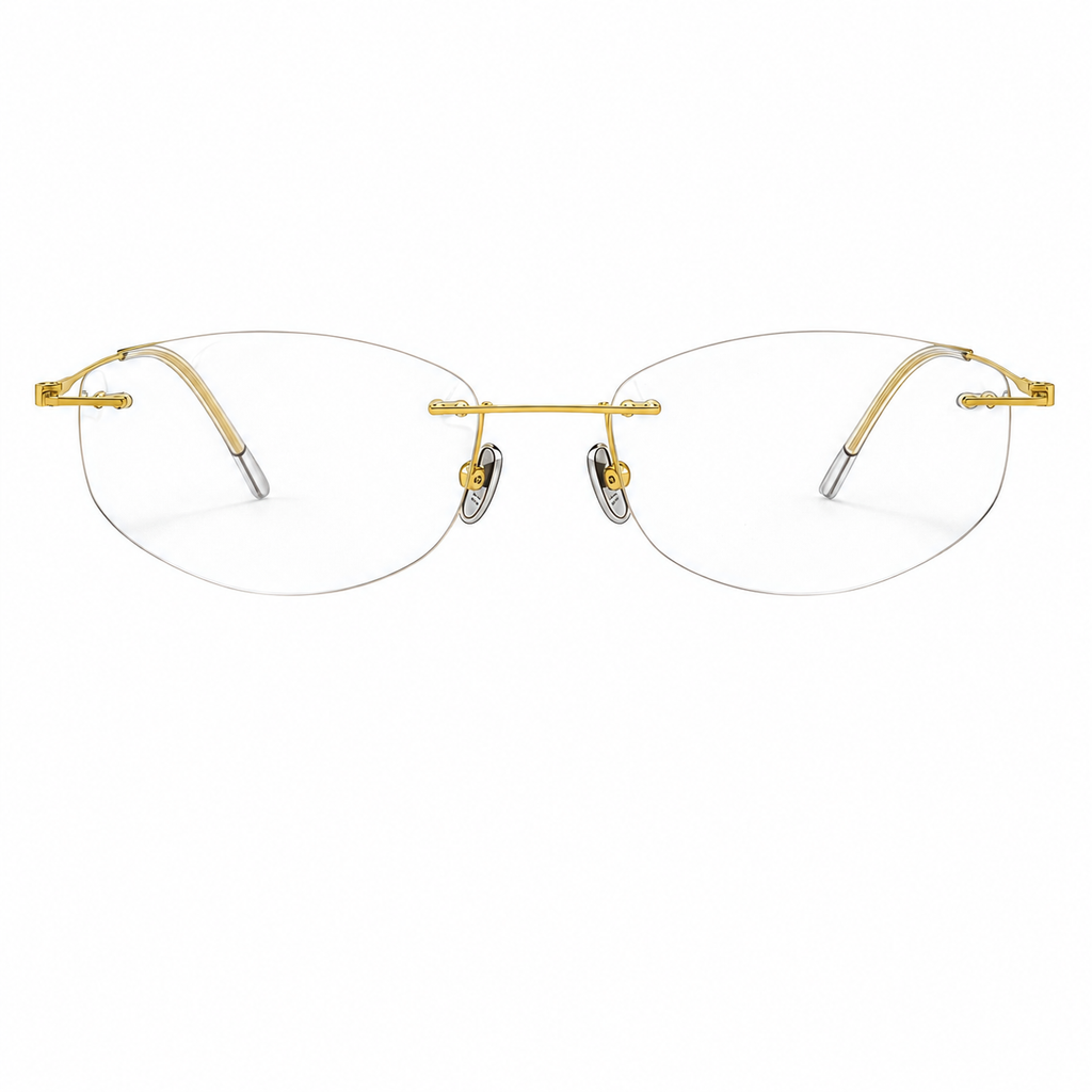 Gold Women's Pure Titanium Rimless Butterfly Glasses, clean front product view