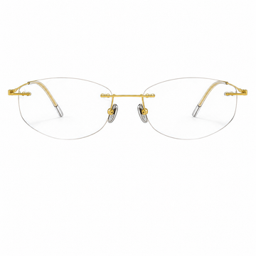 Gold Women's Pure Titanium Rimless Butterfly Glasses, clean front product view