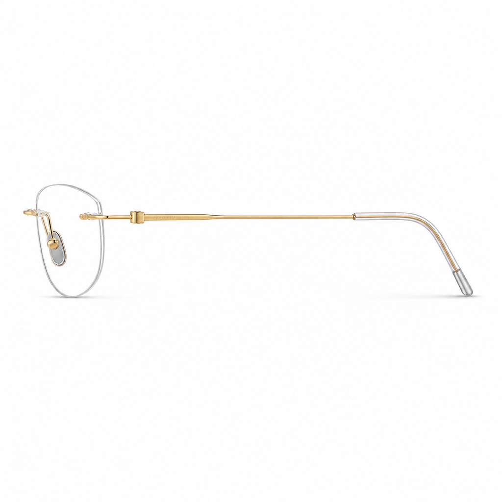 Gold Women's Pure Titanium Rimless Butterfly Glasses, side temple product view