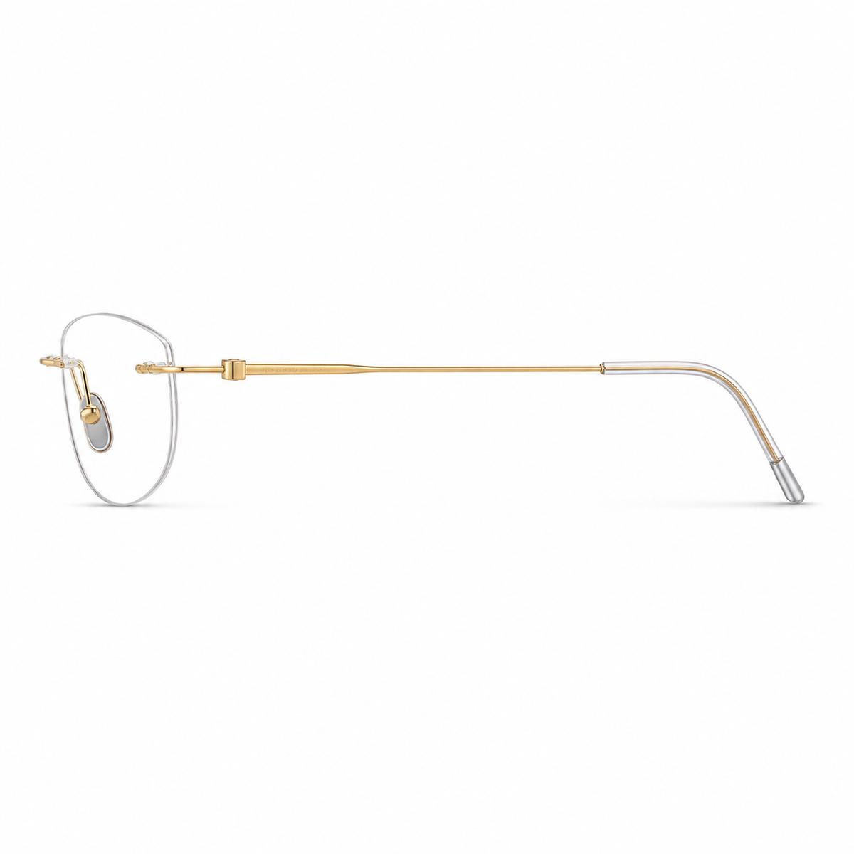 Gold Women's Pure Titanium Rimless Butterfly Glasses, side temple product view
