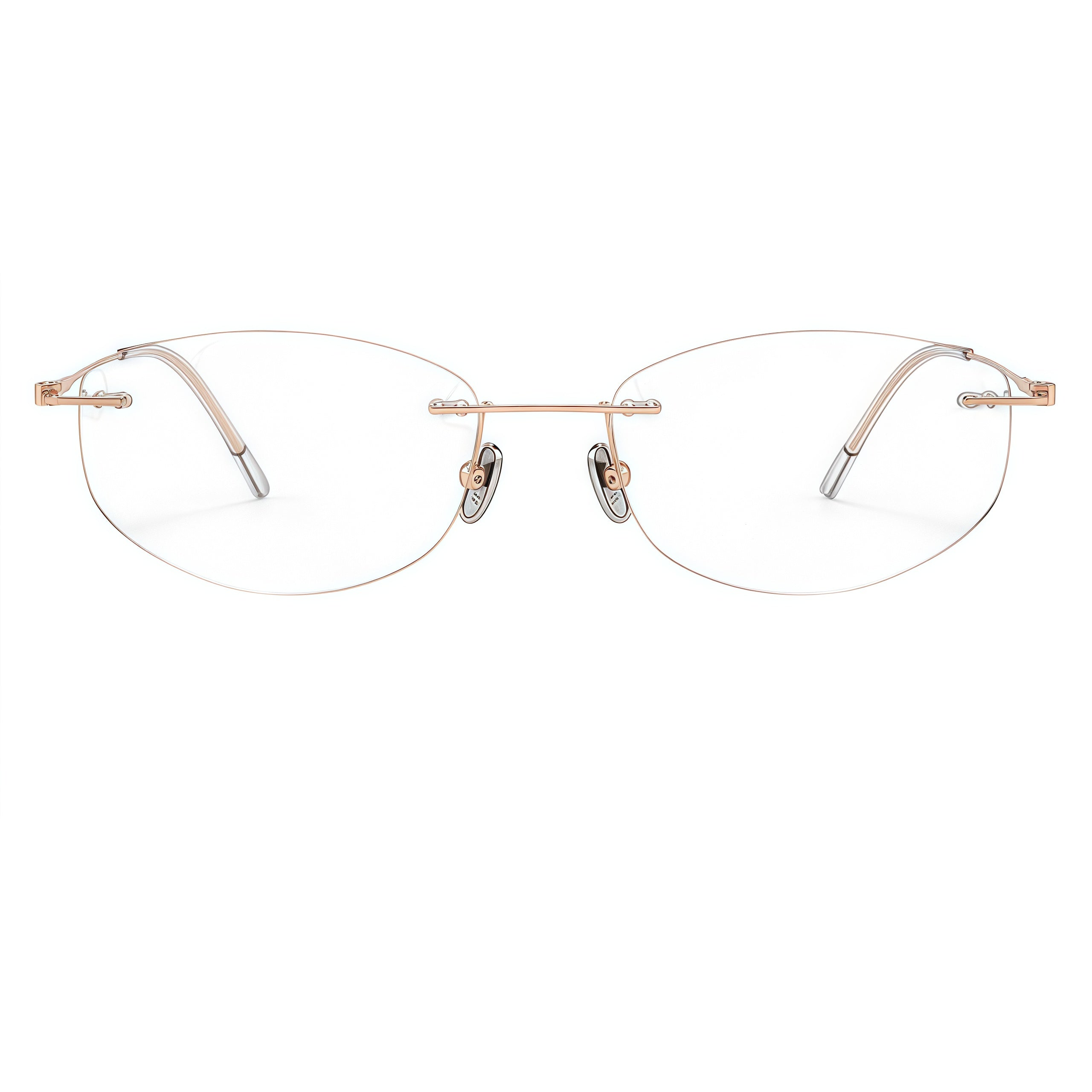 Rose Gold Women's Pure Titanium Rimless Butterfly Glasses, clean front product view