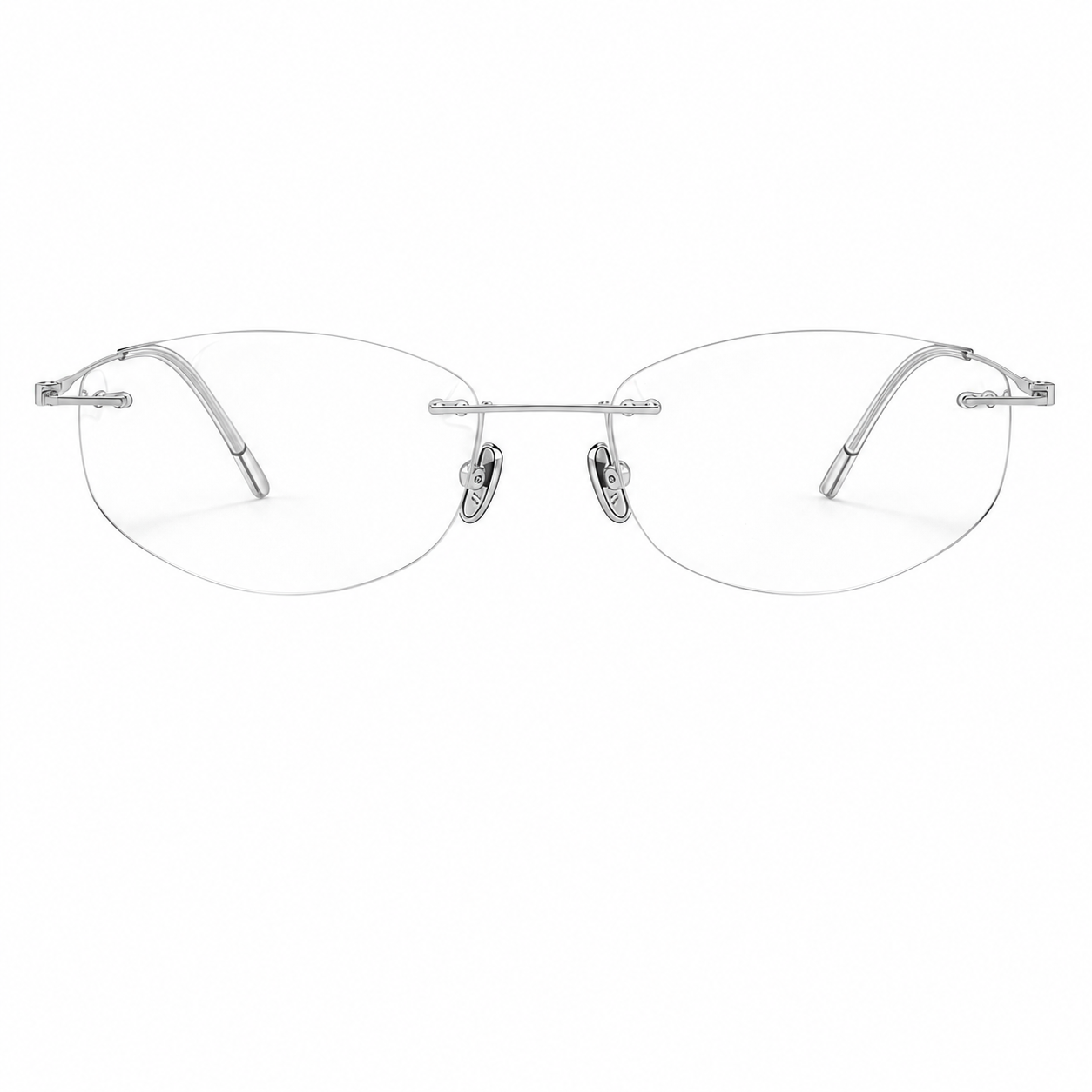 Silver Women's Pure Titanium Rimless Butterfly Glasses, clean front product view