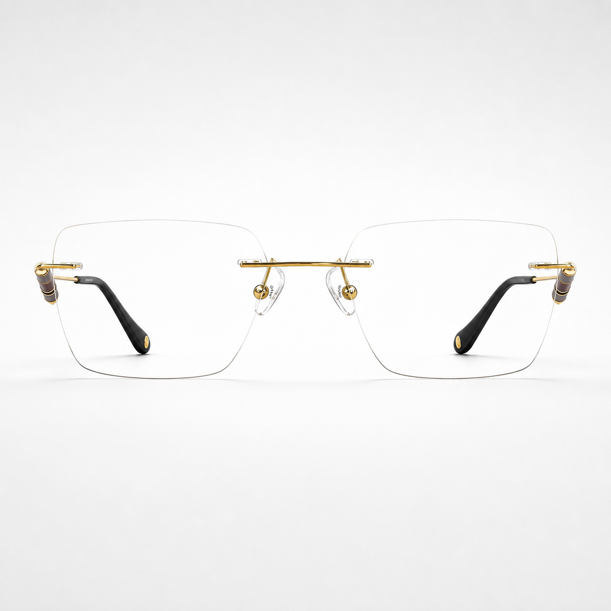 Gold men's pure titanium rimless squared rectangular glasses, front product view