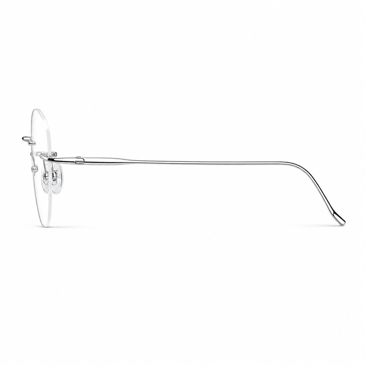 Silver Unisex Titanium Rimless Rectangular Glasses, true side-profile product view
