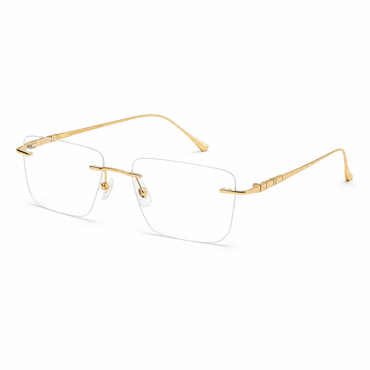 Gold Men's Rectangular Titanium-Blend Rimless Glasses, 45-degree view