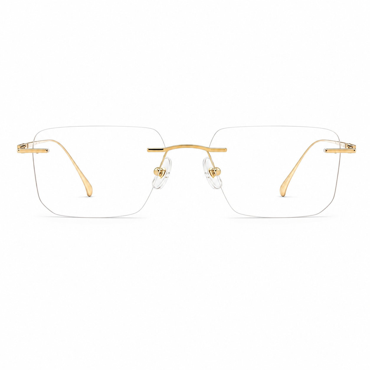 Gold Men's Rectangular Titanium-Blend Rimless Glasses, clean front view
