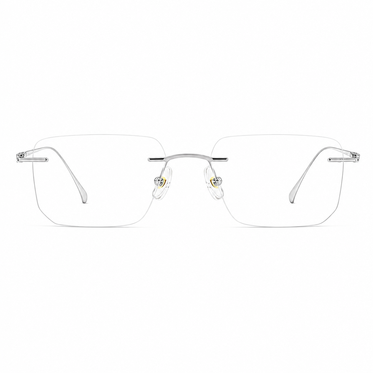 Silver Men's Rectangular Titanium-Blend Rimless Glasses, clean front view