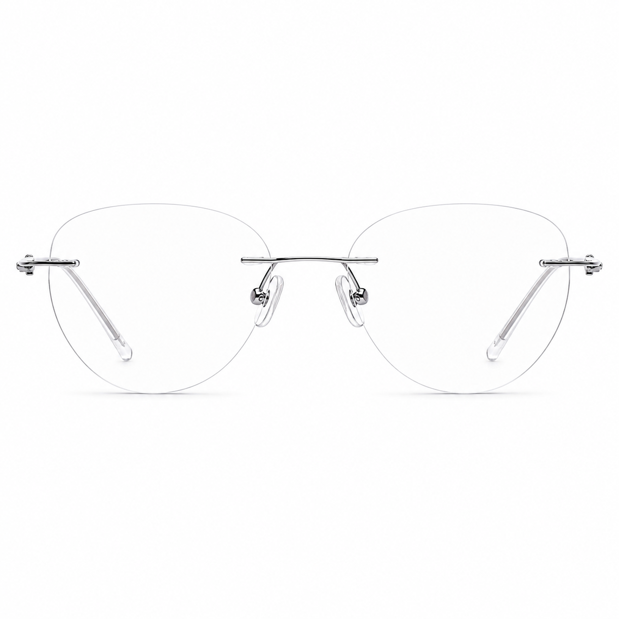 Black/Silver Women's Oval Titanium Rimless Glasses, clean front view